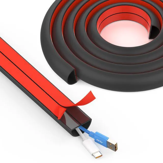 Main image of UOMTFAI Wall Cord Hider 39 Inch Wire Hider for Cords W0.59in H0.39in Black | Self Adhesive, Flexible, PVC Material, for Wall Mount TV, Cable Concealer, Wire Cover Raceway for Home & Office