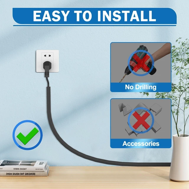 Alt view image 2 of 7 - UOMTFAI Wall Cord Hider 39 Inch Wire Hider for Cords W0.59in H0.39in Black | Self Adhesive, Flexible, PVC Material, for Wall Mount TV, Cable Concealer, Wire Cover Raceway for Home & Office