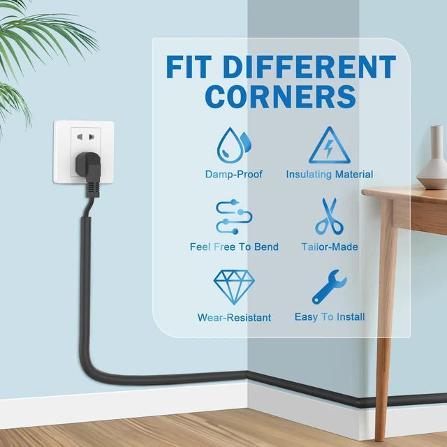 Alt view image 4 of 7 - UOMTFAI Wall Cord Hider 39 Inch Wire Hider for Cords W0.59in H0.39in Black | Self Adhesive, Flexible, PVC Material, for Wall Mount TV, Cable Concealer, Wire Cover Raceway for Home & Office