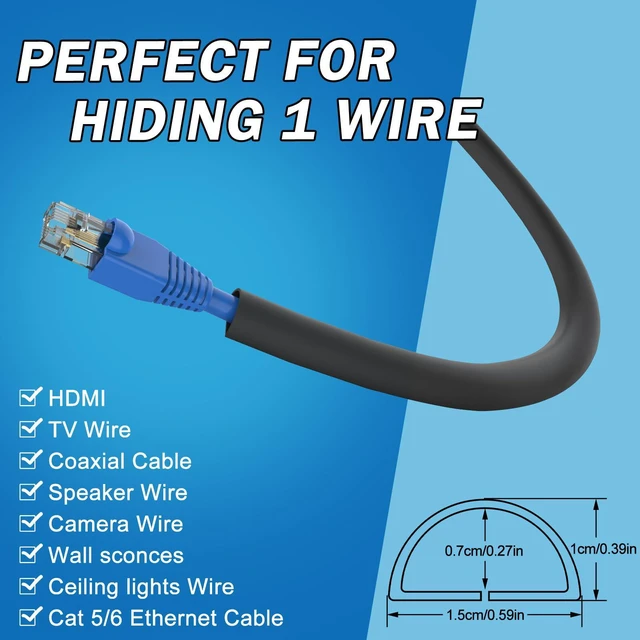 Alt view image 3 of 7 - UOMTFAI Wall Cord Hider 39 Inch Wire Hider for Cords W0.59in H0.39in Black | Self Adhesive, Flexible, PVC Material, for Wall Mount TV, Cable Concealer, Wire Cover Raceway for Home & Office