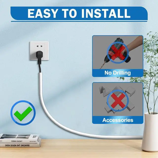 Alt view image 3 of 7 - UOMTFAI Wall Cord Hider 39 Inch Wire Hider for Cords W0.59in H0.39in White | Self Adhesive, Flexible, PVC Material, for Wall Mount TV, Cable Concealer, Wire Cover Raceway for Home & Office