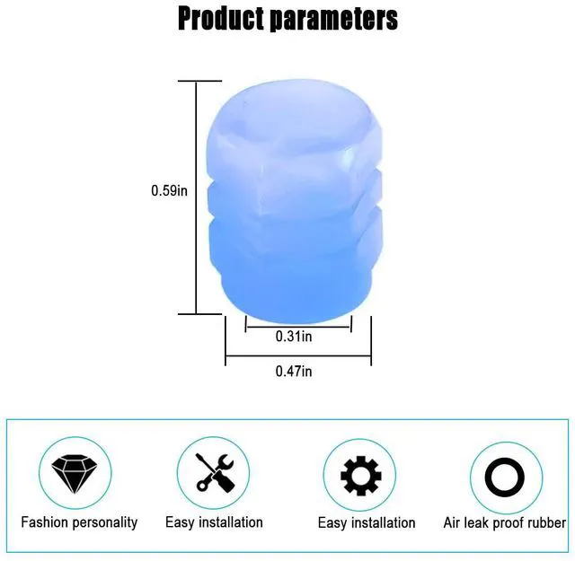 Alt view image 2 of 7 - YALOK 4PCS Glow-in-Dark Tire Valve Stem Caps, Air Covers, Blue | Standard valve fit, cars/SUVs/trucks/bikes, ABS insert, rubber seal, hand screw-on, light-charged, exterior accessories