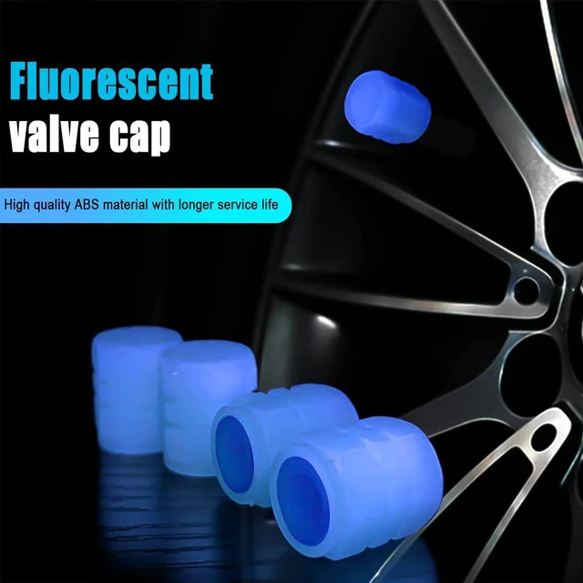 Alt view image 4 of 7 - YALOK 4PCS Glow-in-Dark Tire Valve Stem Caps, Air Covers, Blue | Standard valve fit, cars/SUVs/trucks/bikes, ABS insert, rubber seal, hand screw-on, light-charged, exterior accessories
