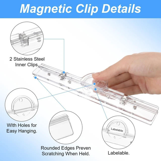 Alt view image 2 of 7 - 2Pcs Transparent Clamps for Fridge, 7.9" Large Magnetic Binder Clips | Binder Clips Large for Whiteboard, Plastic Binder Clips for Kitchen, Office, Home, Extra Large Clips