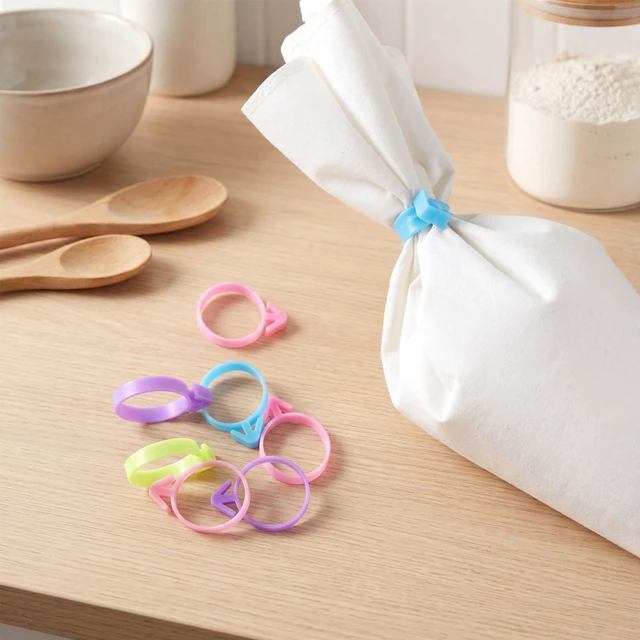 Alt view image 2 of 7 - 4 Color Reusable Silicone Pastry Bag Ties, 40 PCS Piping Bag Ties | Decoration Icing Bags Tie, Cake and Pastry Supplies, Bags Holder Clips, for Cupcakes Cookies, Pastrys Seal, Purple, Pink