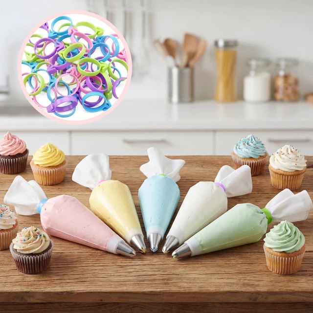 Alt view image 6 of 7 - 4 Color Reusable Silicone Pastry Bag Ties, 40 PCS Piping Bag Ties | Decoration Icing Bags Tie, Cake and Pastry Supplies, Bags Holder Clips, for Cupcakes Cookies, Pastrys Seal, Purple, Pink