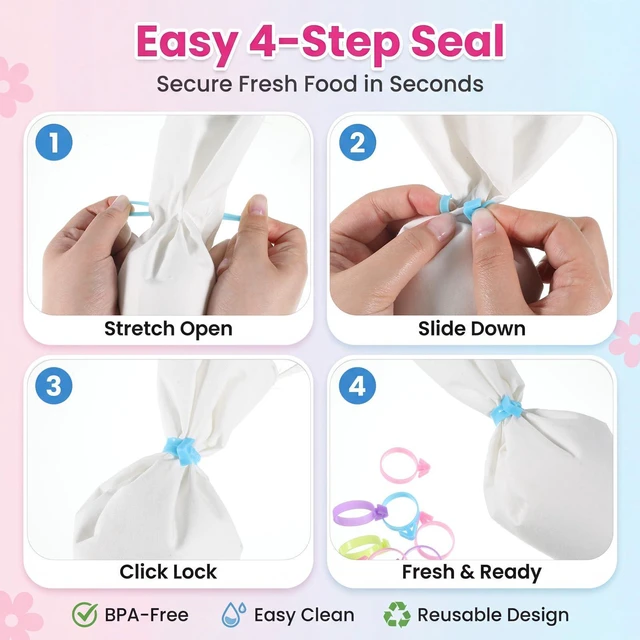 Alt view image 5 of 7 - 4 Color Reusable Silicone Pastry Bag Ties, 40 PCS Piping Bag Ties | Decoration Icing Bags Tie, Cake and Pastry Supplies, Bags Holder Clips, for Cupcakes Cookies, Pastrys Seal, Purple, Pink