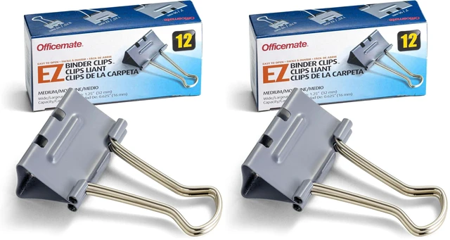Main image of EZ Binder Clips,Medium Size,12/Box,Gray (99250),(Pack of 2)