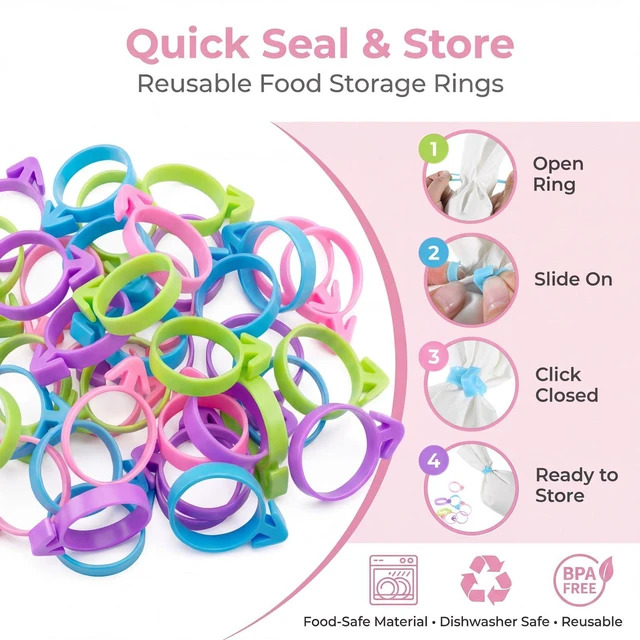 Alt view image 4 of 7 - 4 Color Reusable Silicone Pastry Bag Ties, 40 PCS Piping Bag Ties | Decoration Icing Bags Tie, Cake and Pastry Supplies, Bags Holder Clips, for Cupcakes Cookies, Pastrys Seal, Purple, Pink