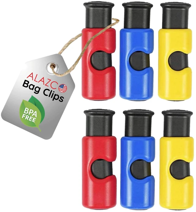 Main image of 6pc BPA-Free Premium Quality ALAZCO Bag Clips - Value Set Food Fruit Bread Bag Cinch Non-Slip Grip EASY Squeeze & Lock