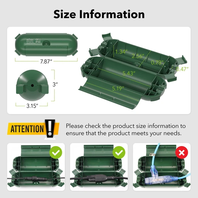 Alt view image 7 of 7 - BN-LINK 1 Pack Outdoor Extension Cord Safety Cover, Green | Waterproof Cord Connector Protector for String Lights, Outdoor Tools, Holiday Lights, Camping, and Garden Tools