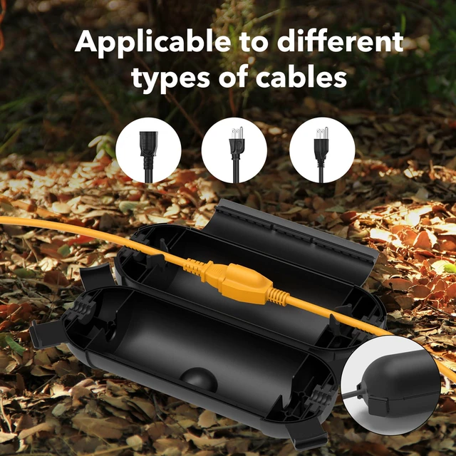 Alt view image 6 of 7 - BN-LINK 1 Pack Outdoor Extension Cord Safety Cover, Black | Waterproof Cord Connector Protector for String Lights, Outdoor Tools, Holiday Lights, Camping, and Garden Tools