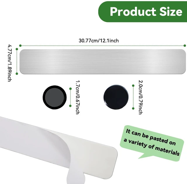 Alt view image 2 of 7 - ZDZBLX Magnetic Board 2Pcs Set, Frameless Stainless Steel Magnetic Strips with Adhesive Backing - Memo Bulletin Board Bar for Refrigerator, Office, School, Kitchen, Home Use, Includes 10 Black Magnets