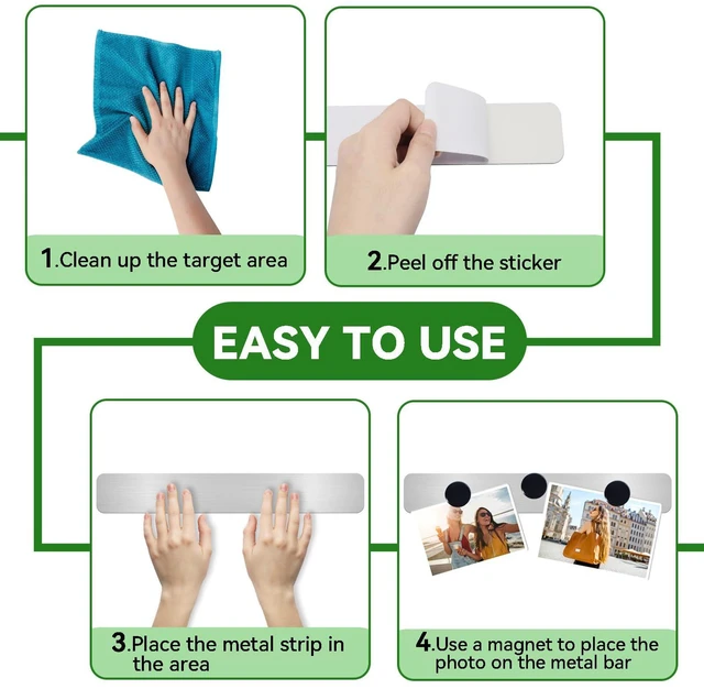 Alt view image 3 of 7 - ZDZBLX Magnetic Board 2Pcs Set, Frameless Stainless Steel Magnetic Strips with Adhesive Backing - Memo Bulletin Board Bar for Refrigerator, Office, School, Kitchen, Home Use, Includes 10 Black Magnets