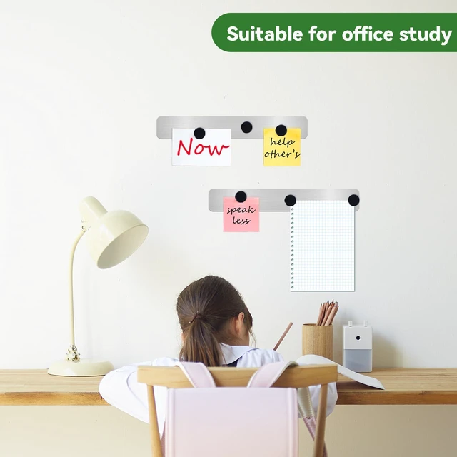 Alt view image 5 of 7 - ZDZBLX Magnetic Board 2Pcs Set, Frameless Stainless Steel Magnetic Strips with Adhesive Backing - Memo Bulletin Board Bar for Refrigerator, Office, School, Kitchen, Home Use, Includes 10 Black Magnets