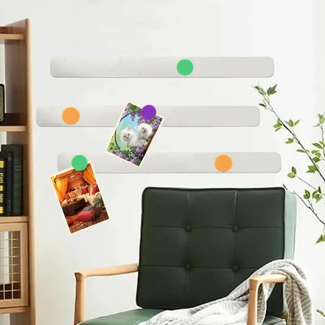 Alt view image 3 of 7 - PYJLBX Magnetic Board Strip Frameless Stainless Steel Iron Strips with Adhesive Backing, 2PCS Magnetic Bulletin Bar Memo Board with 10PCS Colorful Magnets for School, Office, Home, Refrigerator & Wall