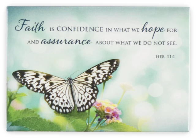 Main image of Sturdy Decorative Refrigerator Scripture Magnet for Women: Faith is Confidence Encouraging Bible Verse, Cute Multicolor Floral Butterfly, Home, Kitchen, Office, Small, Rectangular