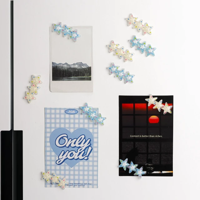 Alt view image 2 of 7 - 10 Pcs Blue&White Five-Pointed Star Refrigerator Magnets for Office, Kitchen, Locker Photos and Notes on Refrigerators Storage Cabinets and Whiteboards
