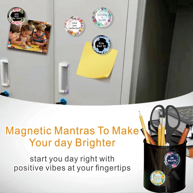 Alt view image 6 of 7 - 10 Inspirational Circular Letter Refrigerator Magnetic Inspirational Glass Refrigerator Magnet Storage Cabinet Decoration Quotation Kitchen Magnet Definitely Decorative Accessories