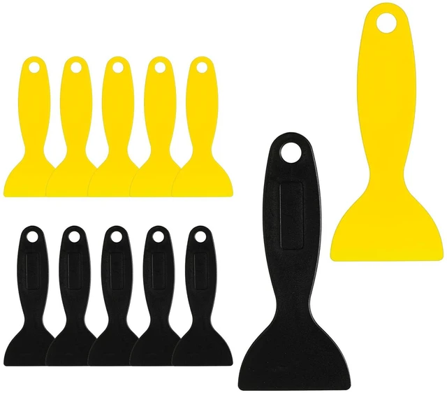 Main image of 12 Pcs Plastic Spatula Scraper, Plastic Spatula Paint Scrapers | Air Bubble Remover Sticker Installation Tool, Flexible Resin Scraper Paint Scrapers for Decal, Grout Removal (Black, Yellow)