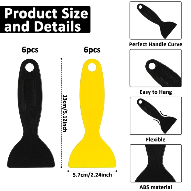 Alt view image 2 of 7 - 12 Pcs Plastic Spatula Scraper, Plastic Spatula Paint Scrapers | Air Bubble Remover Sticker Installation Tool, Flexible Resin Scraper Paint Scrapers for Decal, Grout Removal (Black, Yellow)