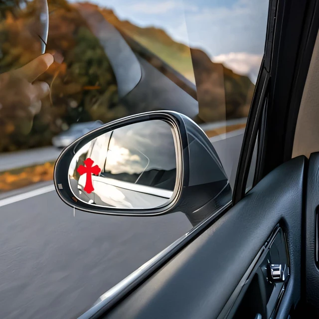 Alt view image 3 of 7 - HZEL Cross Car Rearview Mirror Decals, Religious Christian Jesus Vinyl Vehicle Rear View Mirror Sticker, Self Adhesive Auto Window Decoration Decal, Universal for SUV Automobile Truck (Red)