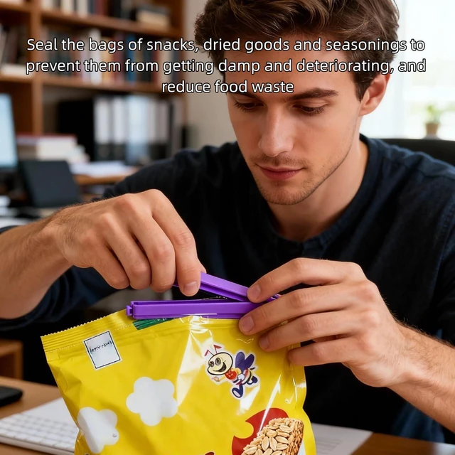 Alt view image 6 of 7 - Aissmmeio12Pcs Plastic Chip,Food Grade Bag Sealer Clips for Snacks,Airtight Seal to Keep Food Fresh,Curved Design Sealing Bag Clips for Food,Kitchen and Multi Purpose Kitchen Organizer(Colors)