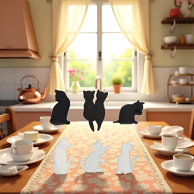 Alt view image 3 of 7 - 6Pcs Black and White Heat-Resistant Silicone Tea Bag Clips Cartoon Cat-Shaped Reusable Holders for Bags Drink Markers Food,Reusable and Easy to Clean,Tea Bag Coasters,Home and Kitchen,Tea Accessories