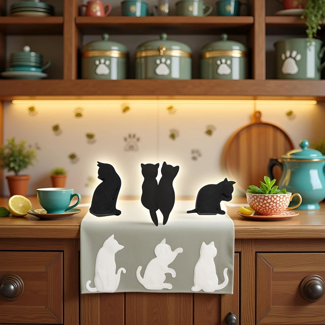 Alt view image 5 of 7 - 6Pcs Black and White Heat-Resistant Silicone Tea Bag Clips Cartoon Cat-Shaped Reusable Holders for Bags Drink Markers Food,Reusable and Easy to Clean,Tea Bag Coasters,Home and Kitchen,Tea Accessories