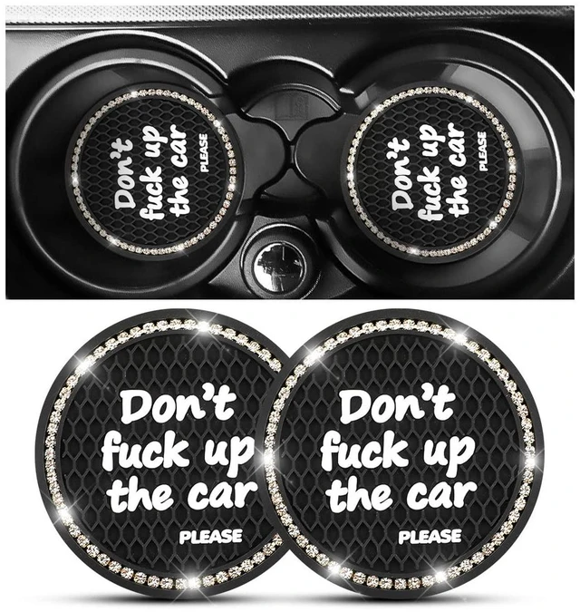 Main image of 8sanlione 2 Pack 2.75 Inch Bling Car Cup Holder Coasters, Black/White | stretchy silicone, heat-resistant, waterproof wipe-clean care, fits matching cup holders, car interior accessories