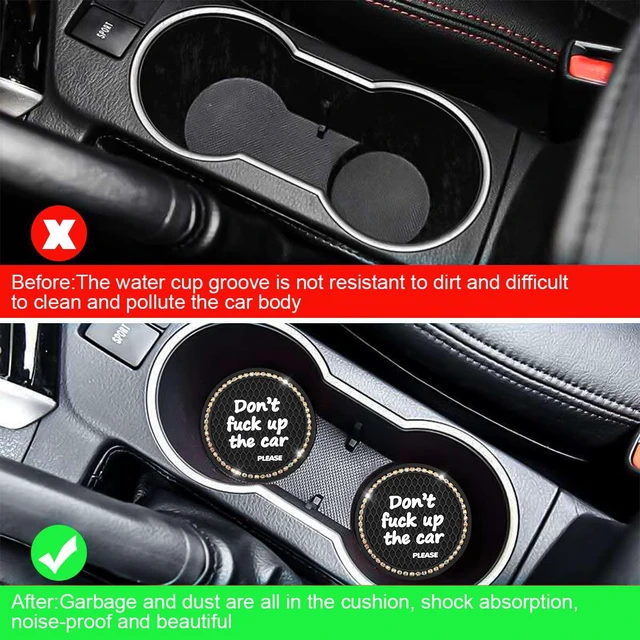 Alt view image 5 of 6 - 8sanlione 2 Pack 2.75 Inch Bling Car Cup Holder Coasters, Black/White | stretchy silicone, heat-resistant, waterproof wipe-clean care, fits matching cup holders, car interior accessories