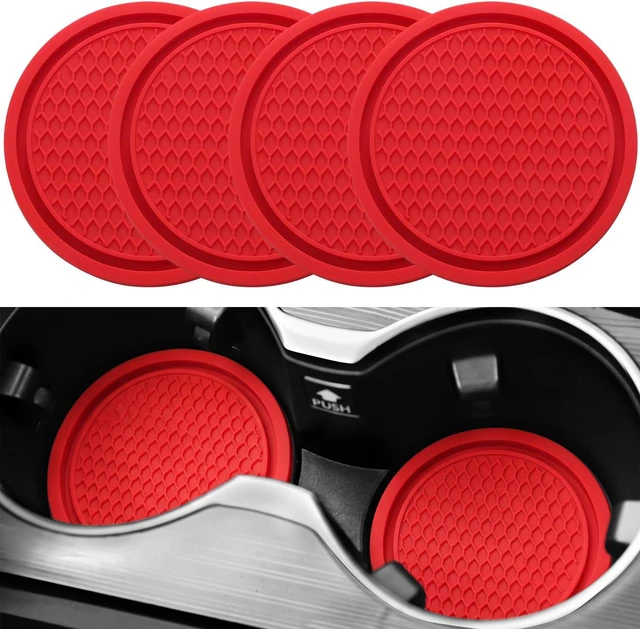 Main image of Car Cup Coaster, 4PCS Universal Non-Slip Cup Holders Embedded in Ornaments Coaster, Car Interior Accessories, Red