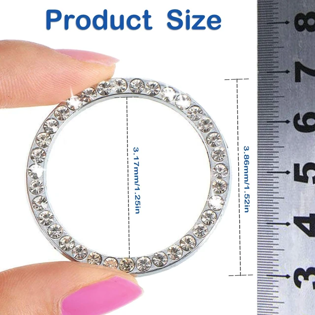 Alt view image 2 of 6 - 2pcs Bling Car Engine Start Button Cover Diamond Crystal Push Start Stop Button Ring Sparkly Bling Ignition Button Cover Rhinestone Keyless Ignition Ring Universal Car Accessories (Silver)