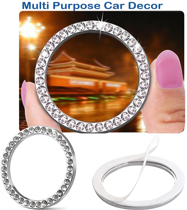 Alt view image 3 of 6 - 2pcs Bling Car Engine Start Button Cover Diamond Crystal Push Start Stop Button Ring Sparkly Bling Ignition Button Cover Rhinestone Keyless Ignition Ring Universal Car Accessories (Silver)