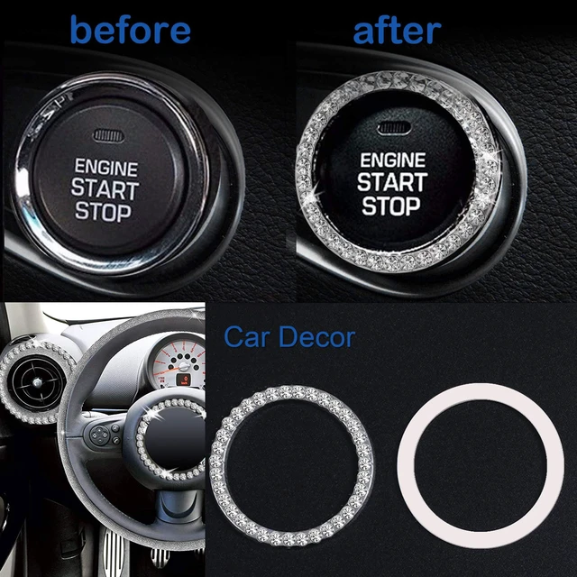 Alt view image 5 of 6 - 2pcs Bling Car Engine Start Button Cover Diamond Crystal Push Start Stop Button Ring Sparkly Bling Ignition Button Cover Rhinestone Keyless Ignition Ring Universal Car Accessories (Silver)