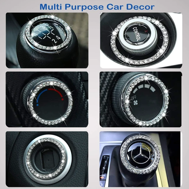 Alt view image 6 of 6 - 2pcs Bling Car Engine Start Button Cover Diamond Crystal Push Start Stop Button Ring Sparkly Bling Ignition Button Cover Rhinestone Keyless Ignition Ring Universal Car Accessories (Silver)