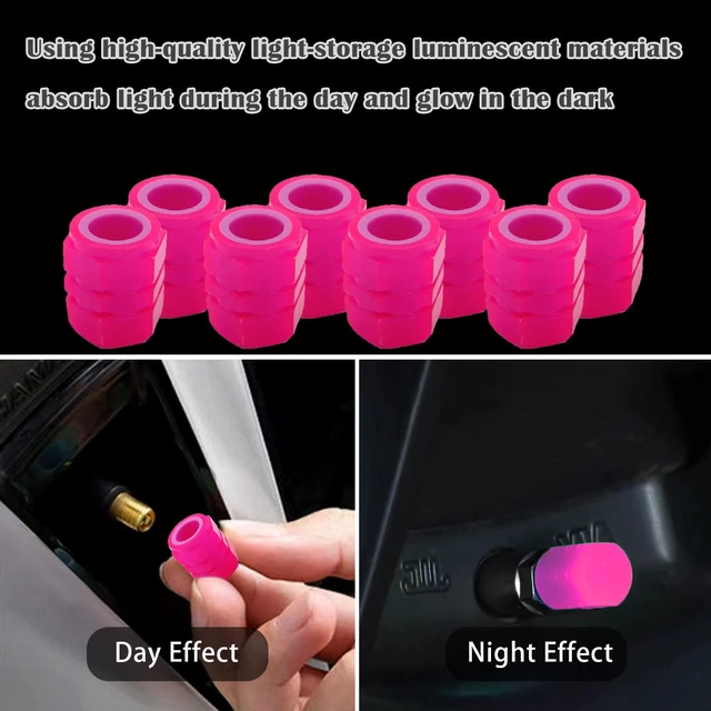 Alt view image 3 of 7 - 8PCS Car Tire Valve Stem Caps, Universal Noctilucent Waterproof Car Wheel Tire Caps, Suitable for Air Valve Caps for Cars, Motorcycles, Bicycles (Pink)