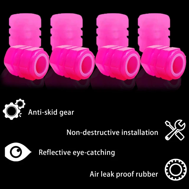 Alt view image 4 of 7 - 8PCS Car Tire Valve Stem Caps, Universal Noctilucent Waterproof Car Wheel Tire Caps, Suitable for Air Valve Caps for Cars, Motorcycles, Bicycles (Pink)