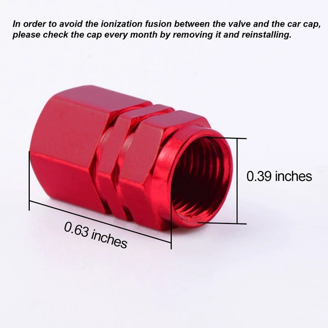 Alt view image 2 of 7 - 8 Pcs Red Tire Stem Valve Caps, Wheel Valve Covers, Hexagon Aluminum | Universal Dustproof Tire Stem Cover, Corrosion Resistant, Fits Car Truck Bike SUV, Hexagon Shape