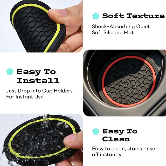Alt view image 3 of 6 - JOKAOOH 4PCS Car Cup Holder Coasters, 2.75 Inch Non-Slip Insert Water Bottle Holder Pads,Dustproof Automotive Cars Interior Accessories, Universal Car Interior Accessories (Red)