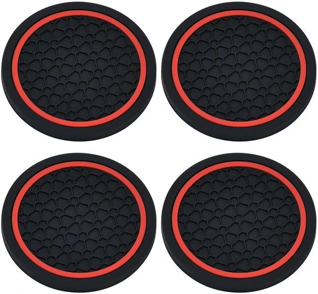 Alt view image 6 of 6 - JOKAOOH 4PCS Car Cup Holder Coasters, 2.75 Inch Non-Slip Insert Water Bottle Holder Pads,Dustproof Automotive Cars Interior Accessories, Universal Car Interior Accessories (Red)