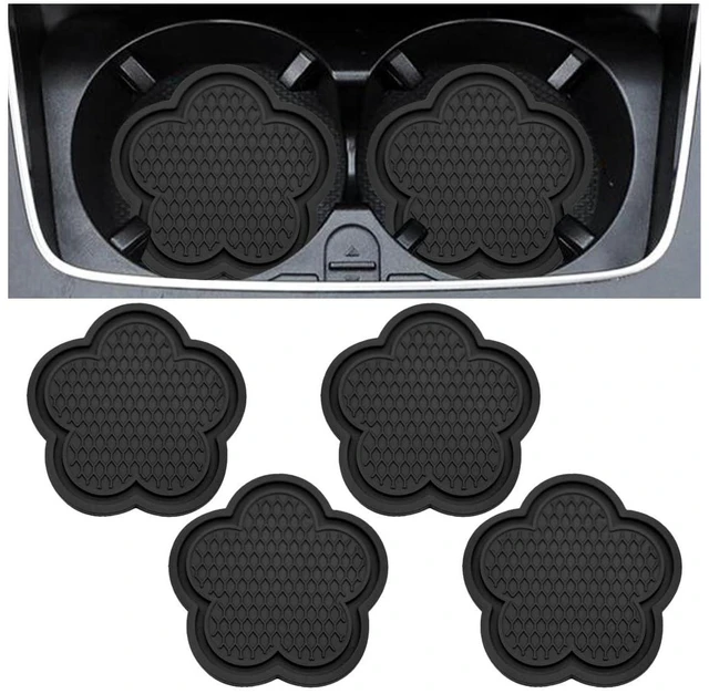 Main image of GAOLAOSY 4PCS Car Cup Holder Coasters, Cute Flower Shaped Auto Cup Holder Insert Mat Decoration, Universal Anti-Slip Car Interior Beverage Coaster Accessories Sets for Women Men (Black)