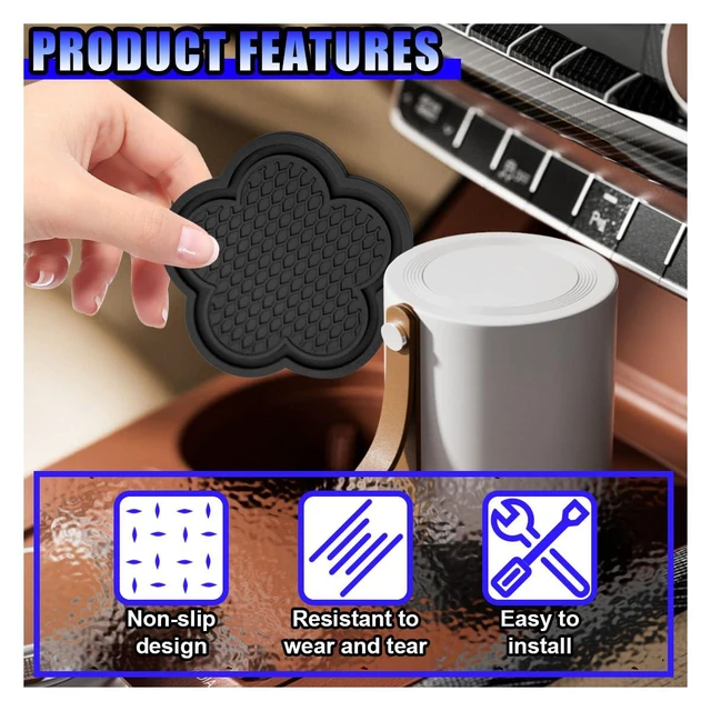 Alt view image 5 of 6 - GAOLAOSY 4PCS Car Cup Holder Coasters, Cute Flower Shaped Auto Cup Holder Insert Mat Decoration, Universal Anti-Slip Car Interior Beverage Coaster Accessories Sets for Women Men (Black)