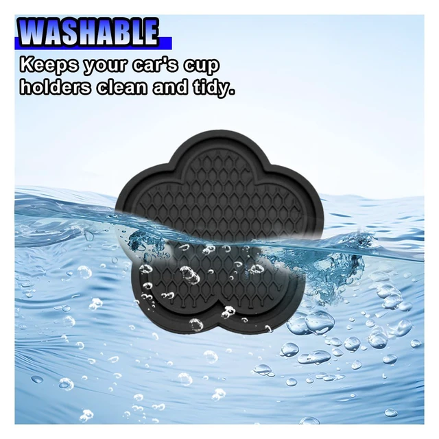 Alt view image 6 of 6 - GAOLAOSY 4PCS Car Cup Holder Coasters, Cute Flower Shaped Auto Cup Holder Insert Mat Decoration, Universal Anti-Slip Car Interior Beverage Coaster Accessories Sets for Women Men (Black)