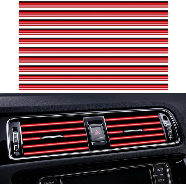 Main image of LNCHYFPL 20 Pieces Universal Car Auto Air Conditioner Vent Outlet Trim Strip, Waterproof Flexible Shiny Auto Car Vent Interior Accessories for All Air Vent Outlet (20PCS - Red)