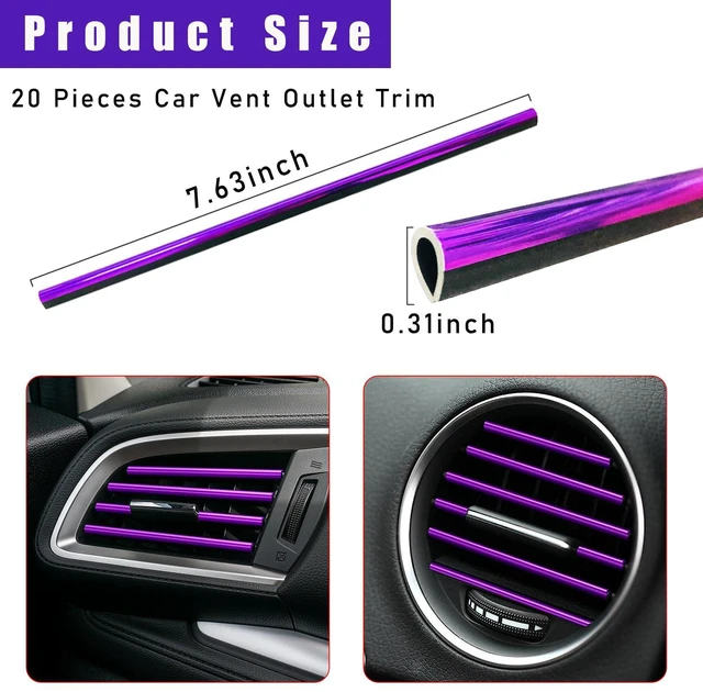 Alt view image 2 of 6 - Kewucn 20 PCS Car Air Conditioner Vent Decorative Strip, Waterproof Bendable Auto Air Vent Decoration, Universal Vehicle Interior Accessories Suitable for Straight Air Vents (Purple)