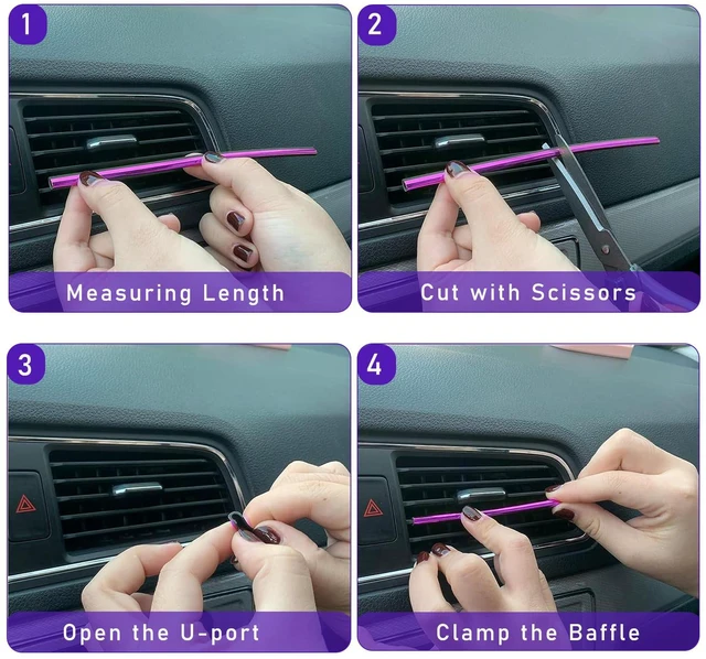 Alt view image 3 of 6 - Kewucn 20 PCS Car Air Conditioner Vent Decorative Strip, Waterproof Bendable Auto Air Vent Decoration, Universal Vehicle Interior Accessories Suitable for Straight Air Vents (Purple)