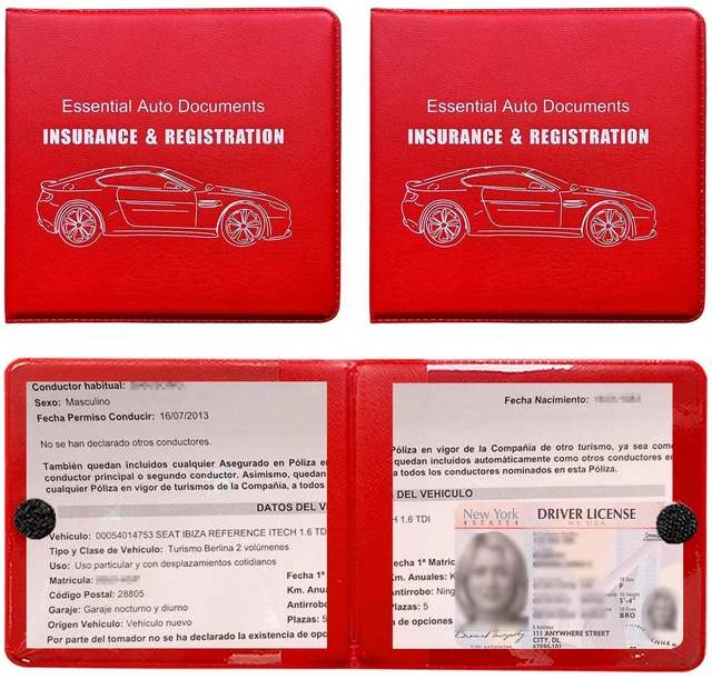 Main image of Ziciner Car Registration Insurance Holder, 2Pack Essential Auto Card Document Glove Box Organizer with Touch Fastener, Vehicle Interior Accessories Perfect for Most Car, Truck, SUV (Red/Big Car)