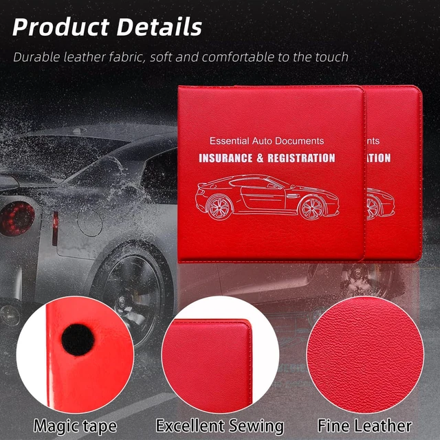 Alt view image 3 of 6 - Ziciner Car Registration Insurance Holder, 2Pack Essential Auto Card Document Glove Box Organizer with Touch Fastener, Vehicle Interior Accessories Perfect for Most Car, Truck, SUV (Red/Big Car)