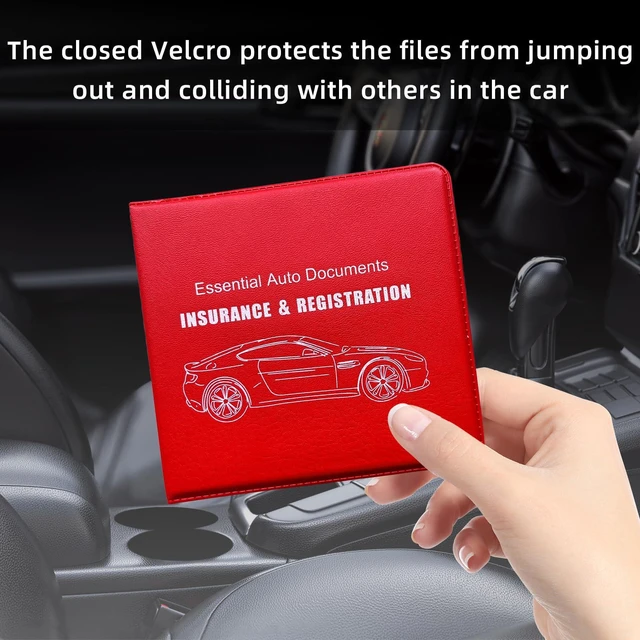 Alt view image 4 of 6 - Ziciner Car Registration Insurance Holder, 2Pack Essential Auto Card Document Glove Box Organizer with Touch Fastener, Vehicle Interior Accessories Perfect for Most Car, Truck, SUV (Red/Big Car)